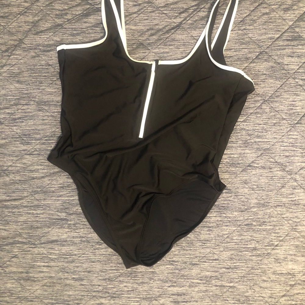 Old Navy Black One-Piece Swimsuit with White Trim